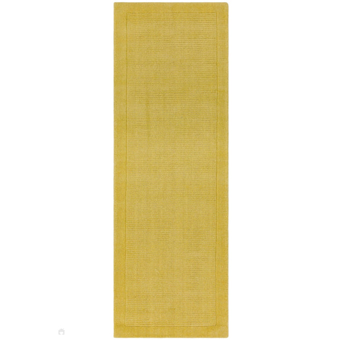 York Modern Plain Textured Subtle Ribbed Stripe Contrast Smooth Border Hand-Woven Wool Yellow Runner-Asiatic Carpets-Rug Love - The Most Loved Rug Store