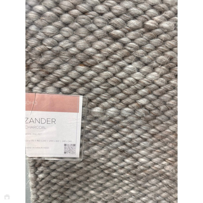 Zander Modern Plain Hand-Woven Heavy-Weight Chunky Textured Weave Space-Dyed Wool Mix Flatweave Charcoal Grey Rug-Asiatic Carpets-Rug Love - The Most Loved Rug Store