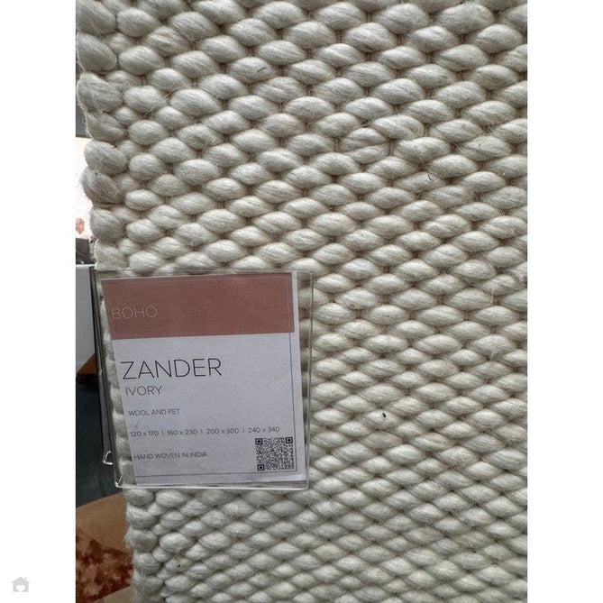 Zander Modern Plain Hand-Woven Heavy-Weight Chunky Textured Weave Space-Dyed Wool Mix Flatweave Ivory Rug 160 x 230 cm-Shop Returns-Rug Love - The Most Loved Rug Store