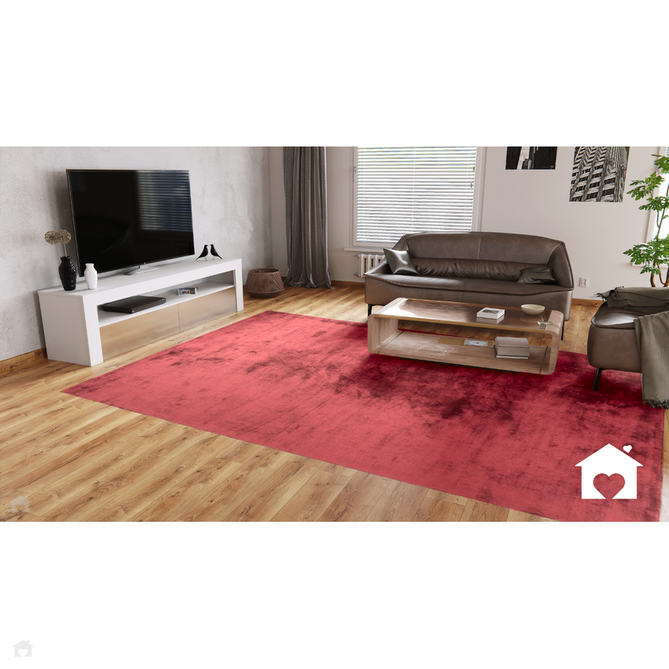 Katherine Carnaby Chrome Modern Designer Plain High-Density Heavyweight Hand-Woven Silky Smooth Shimmer Viscose Claret Red Rug-Asiatic Carpets-Rug Love - The Most Loved Rug Store