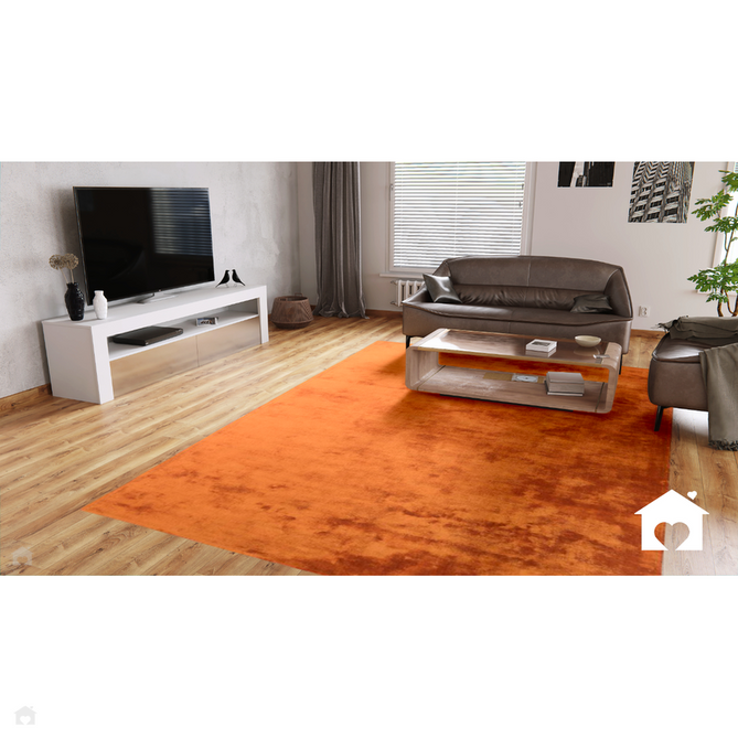 Katherine Carnaby Chrome Modern Designer Plain High-Density Heavyweight Hand-Woven Silky Smooth Shimmer Viscose Paprika Orange Rug-Asiatic Carpets-Rug Love - The Most Loved Rug Store