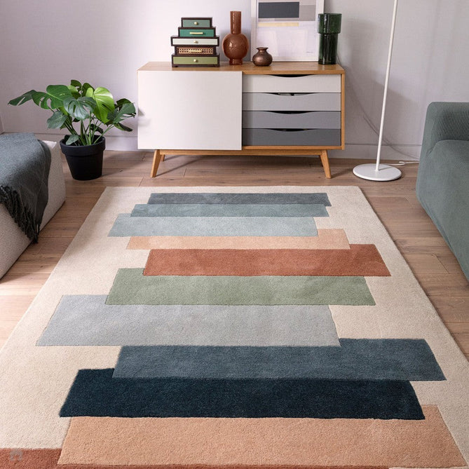 Reef RF32 Stacks Modern Geometric Hand-Woven Wool Green/Multicolour Rug-Asiatic Carpets-Rug Love - The Most Loved Rug Store