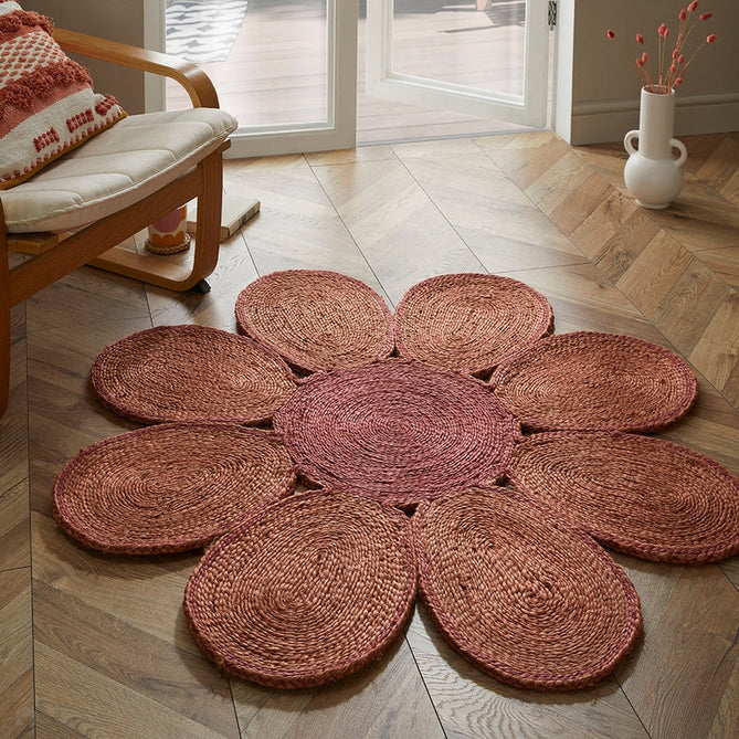 Spinningfields Jute Single Flower Pink Round Rug-Esselle Rugs-Rug Love - The Most Loved Rug Store